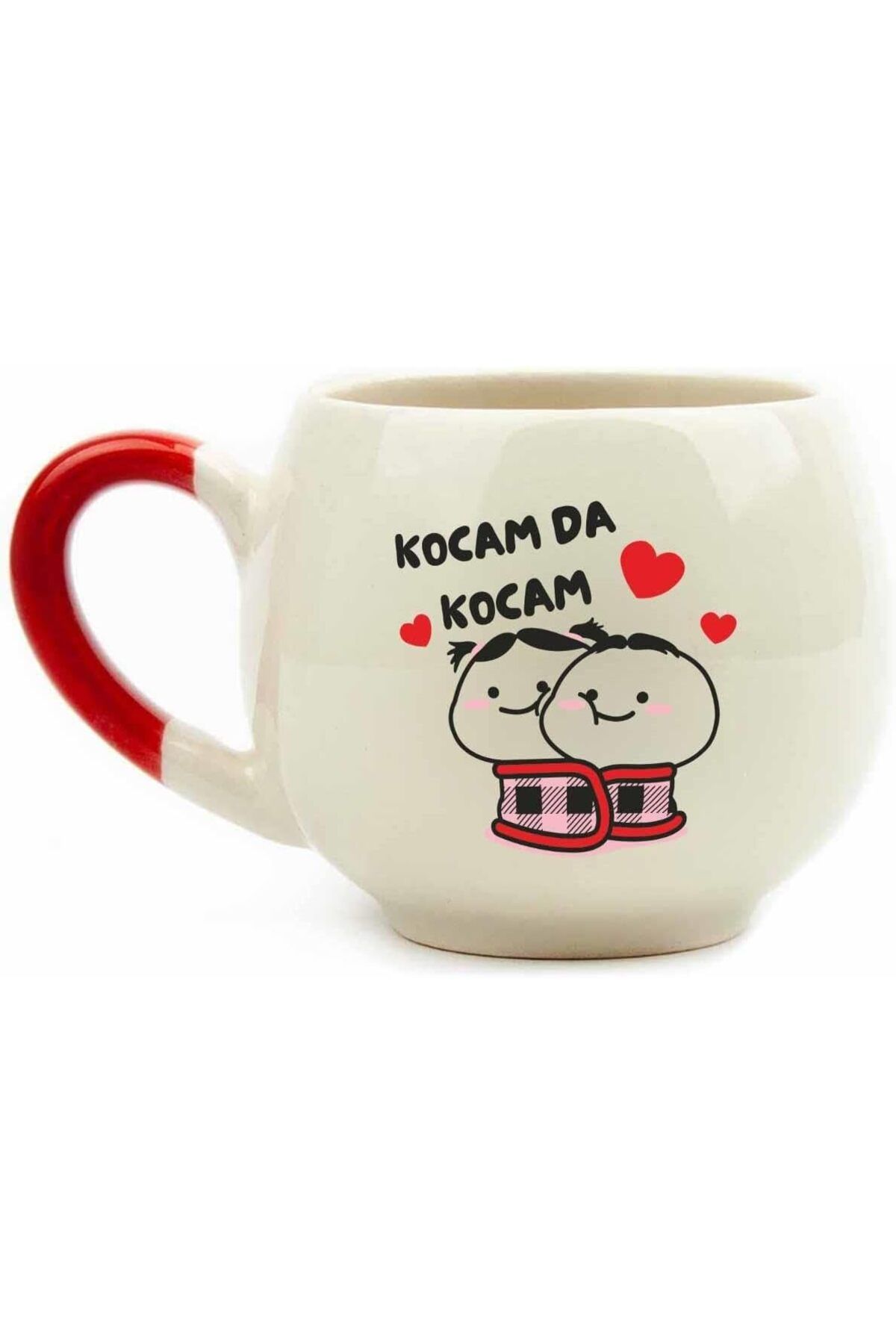 LUXE TASARIM Kocam Da Kocam Krem Parlak Balon Kupa (Kırmızı Kulp) - Hediye Seramik Kupa LXSHP 1055529