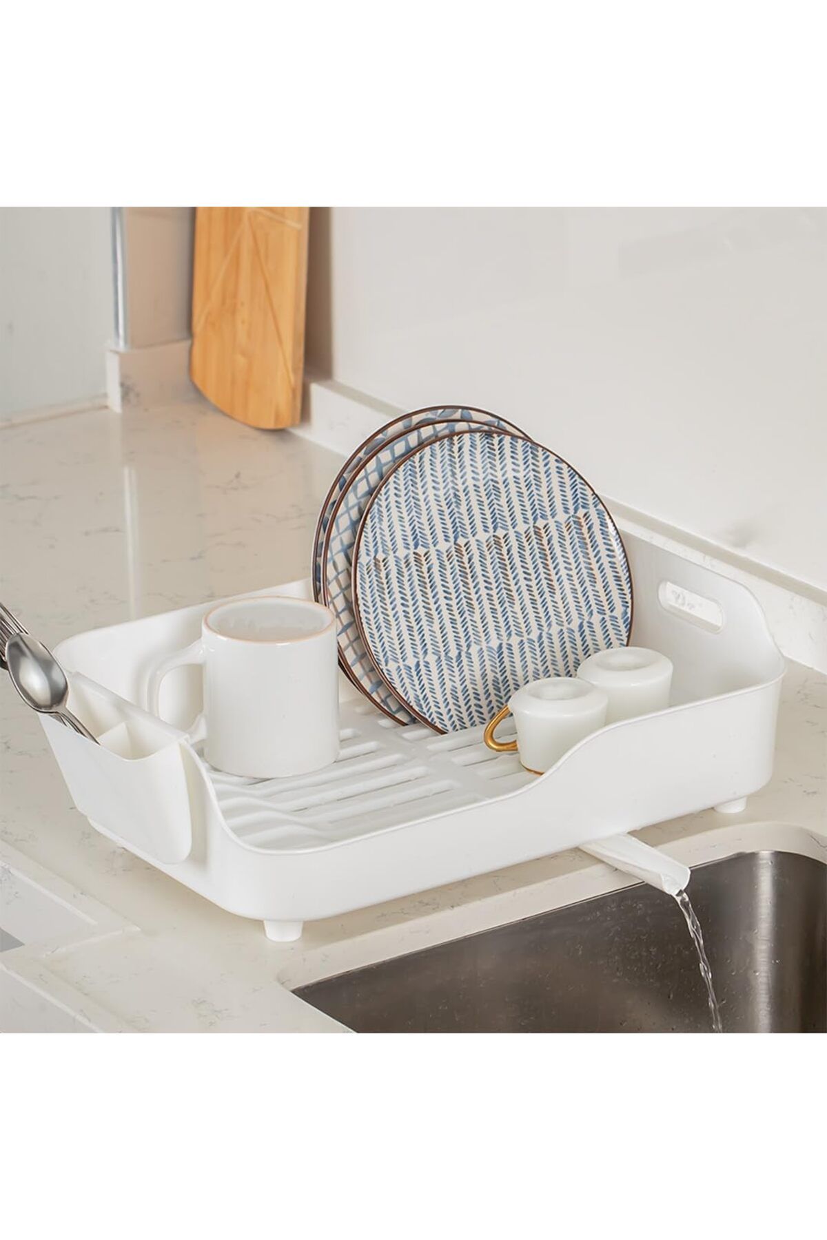 LUXE AKL-060 Beyaz Lüks Tabaklık Bulaşıklık-Yönlendirilebilir Su Akıtma Kanallı Bulaşık Sepeti