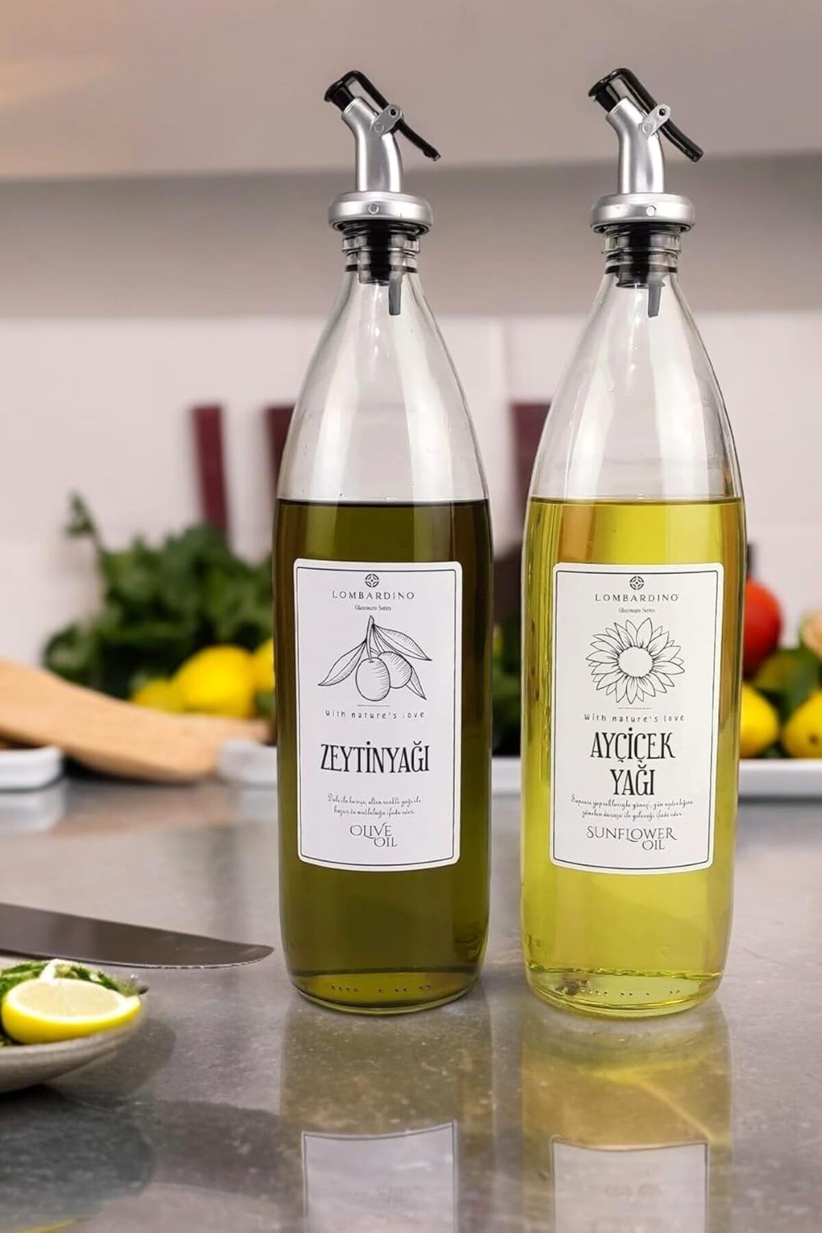 Mu Art Ahşap Mrt Vetro 2'li Zeytinyağı ve Sıvıyağ Şişesi Yağdanlık 1000 Ml SH-003 Art 871301