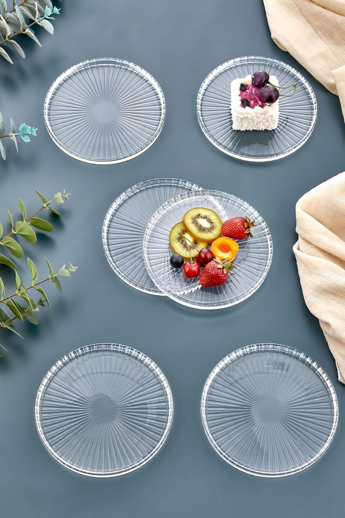 Mu Art Ahşap Mrt 6 lı Pasta Tabağı Seti - 6 Kişilik Lüks Cam Kek Pasta Takımı - Tatlı Tabağı(16CM) Art