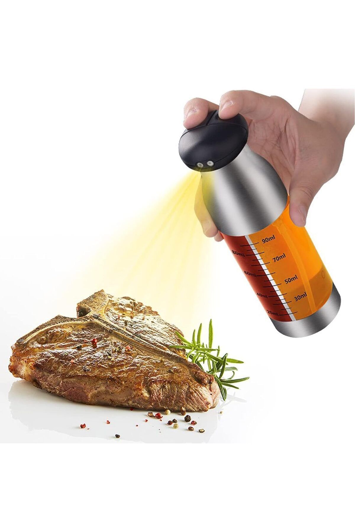 Mu Art Ahşap Mrt Çift Bölmeli Püskürtmeli Sprey Yağlık ve Sirkelik, 200 ml Kapasite, Paslanmaz Çelik Metal
