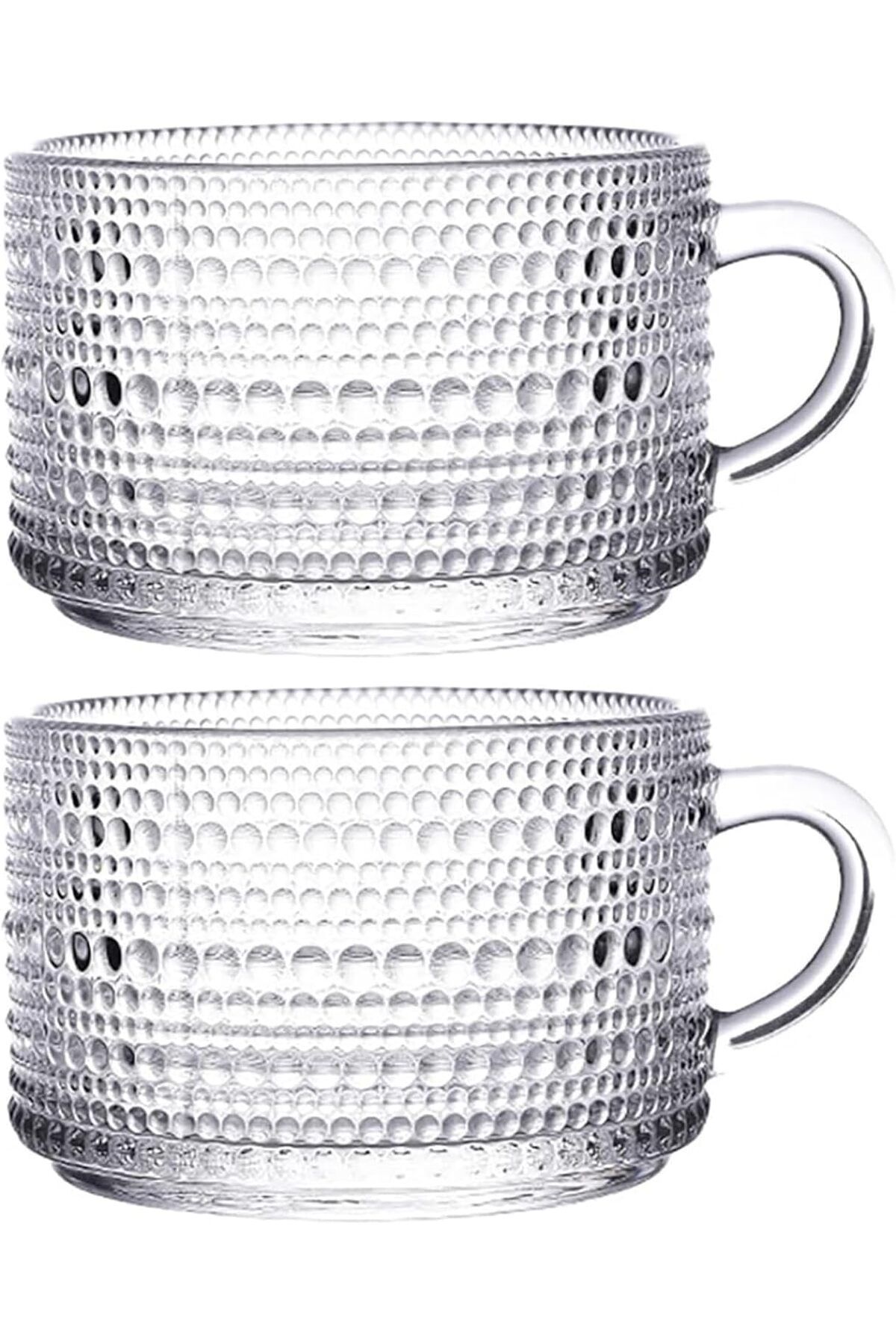 STOREMAX Ezg Adet Boncuk Desenli Kulplu Kase - Şeffaf Cam, Sıcak ve Soğuk Kullanım için Büyük Kase, Me