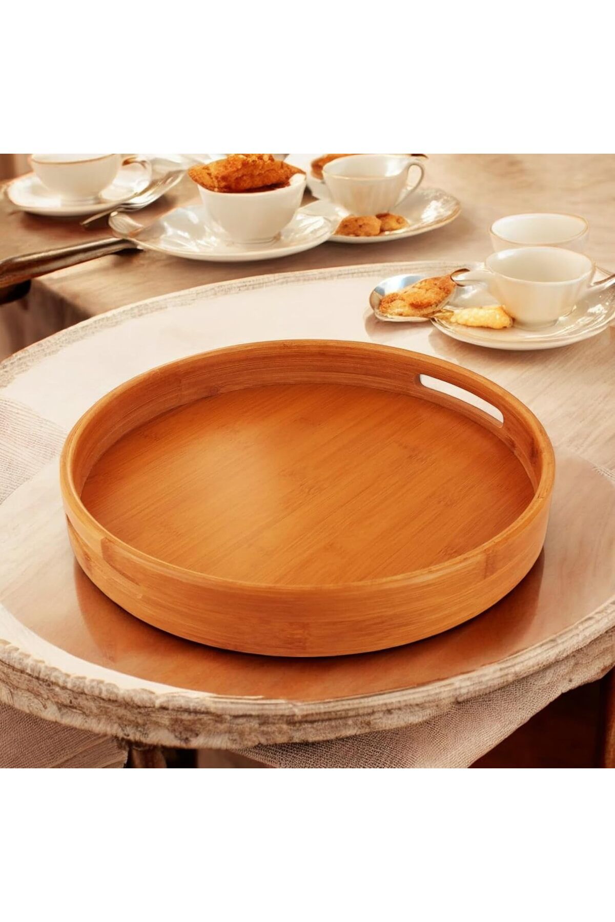 LUXE Yuvarlak Bambu Tepsi 30 cm, Bambu Daire Tepsi, Bambu Sunum Tepsi LXSHP 1055529