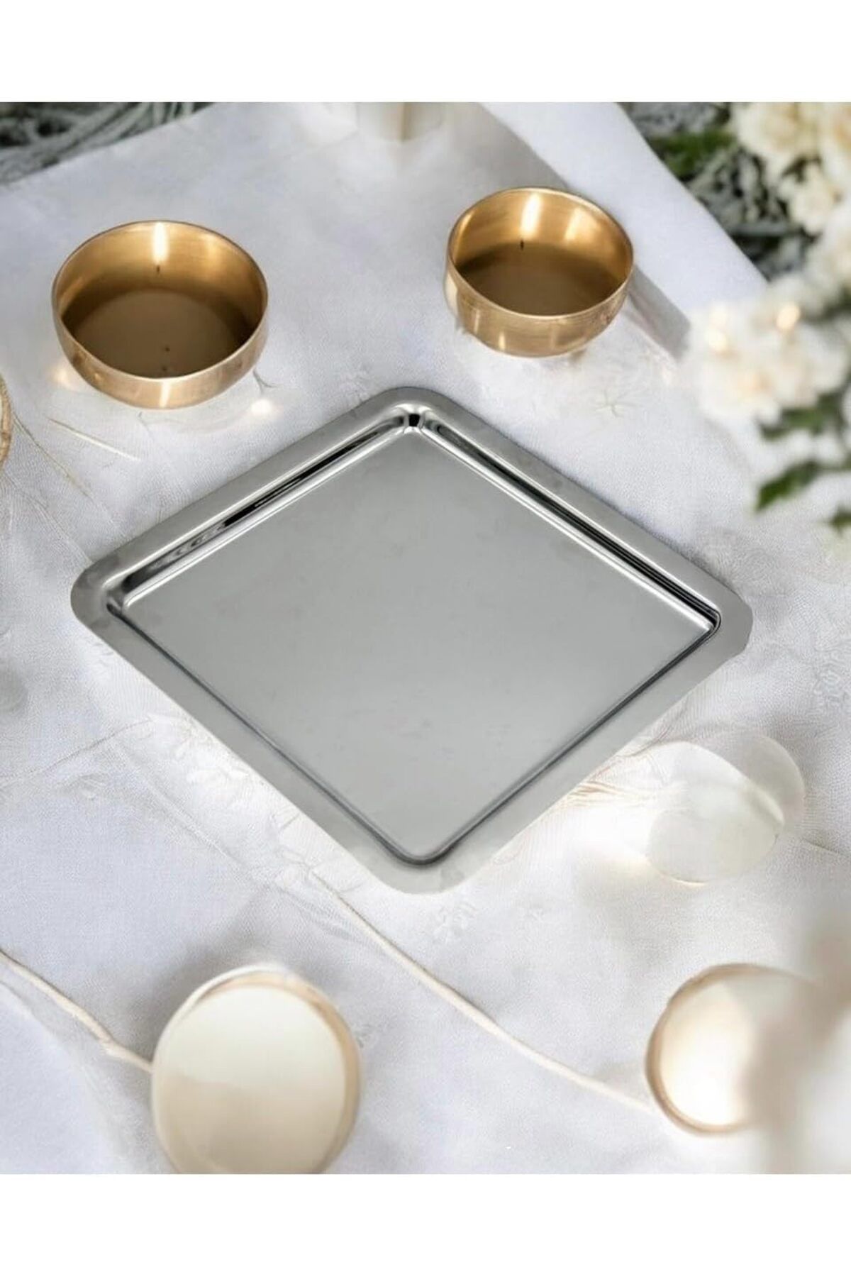 STOREMAX OZN Home Metal Kare Tepsi Sunumluk, Kahve ve Çay Saati Sunumu için Şık Tepsi, Dayanıklı ve Kol