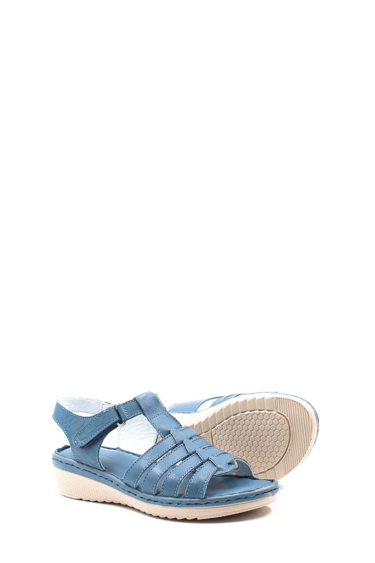 صندل آبی زنانه چرمی واقعی چرم روزمره تابستان KOT 952ZE21888 1 Fast Step