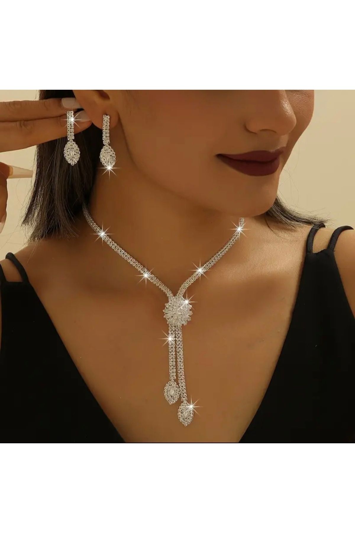 Pinkimaj TAŞLI TAKI SETİ GOLD RENK DAMLA MODEL