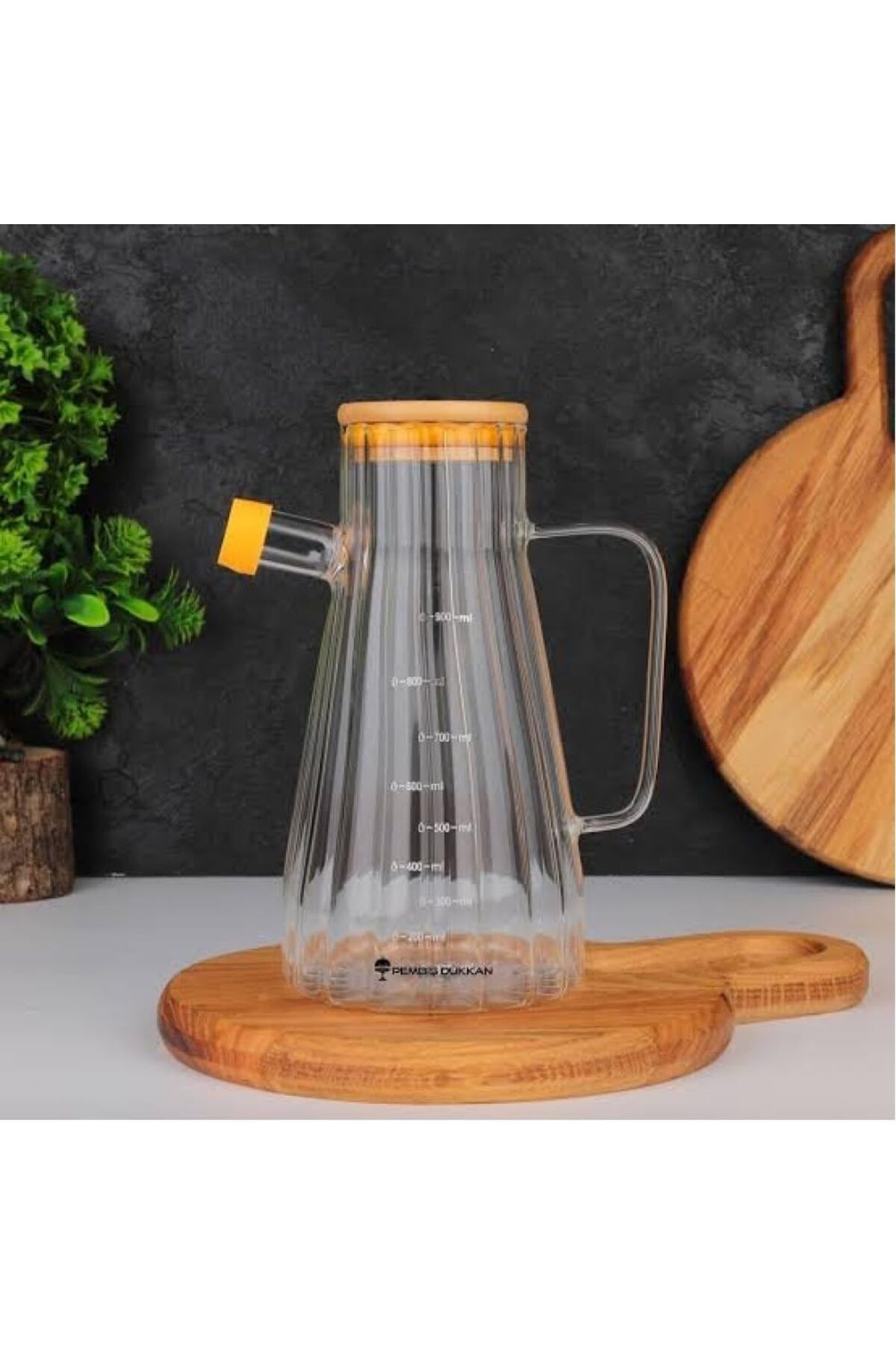LUXE Ölçekli Cam Yağdanlık, 900 ml, Bambu Kapaklı LXSHP 1055529