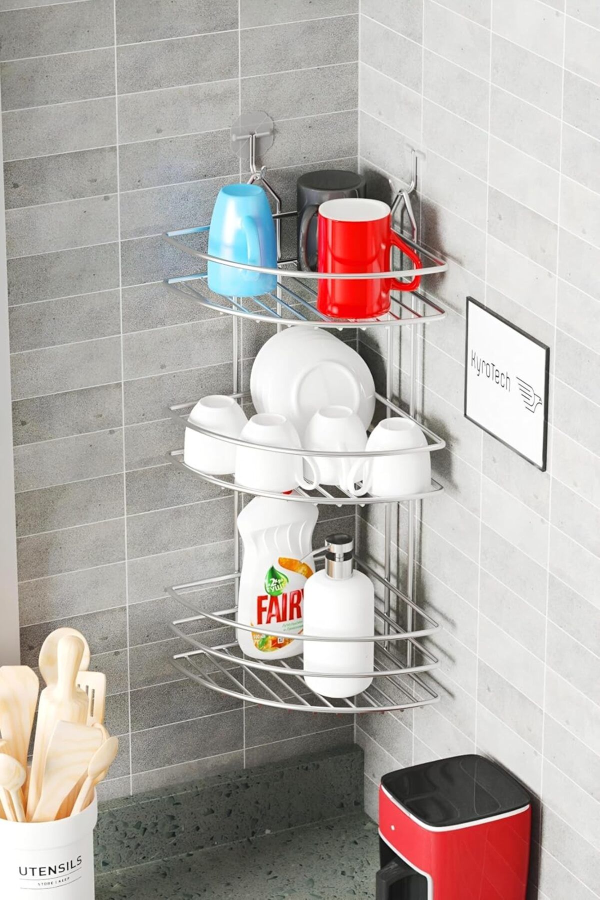 LUXE 3 Katlı Metal Krom Kaplama Bulaşıklık, Bulaşık Kurutmalık, Bulaşık Standı, Deterjanlık,