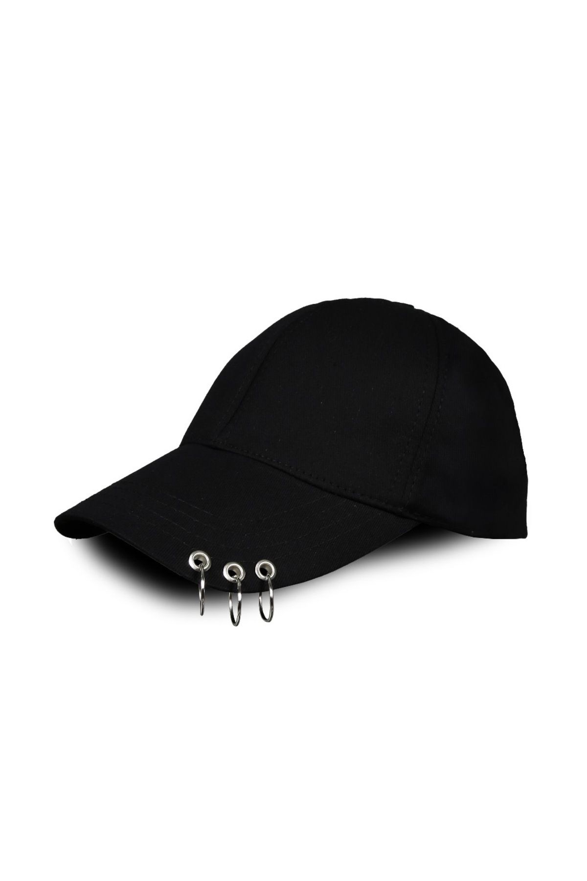 Butik Siyah 3 halkalı piercing kep şapka