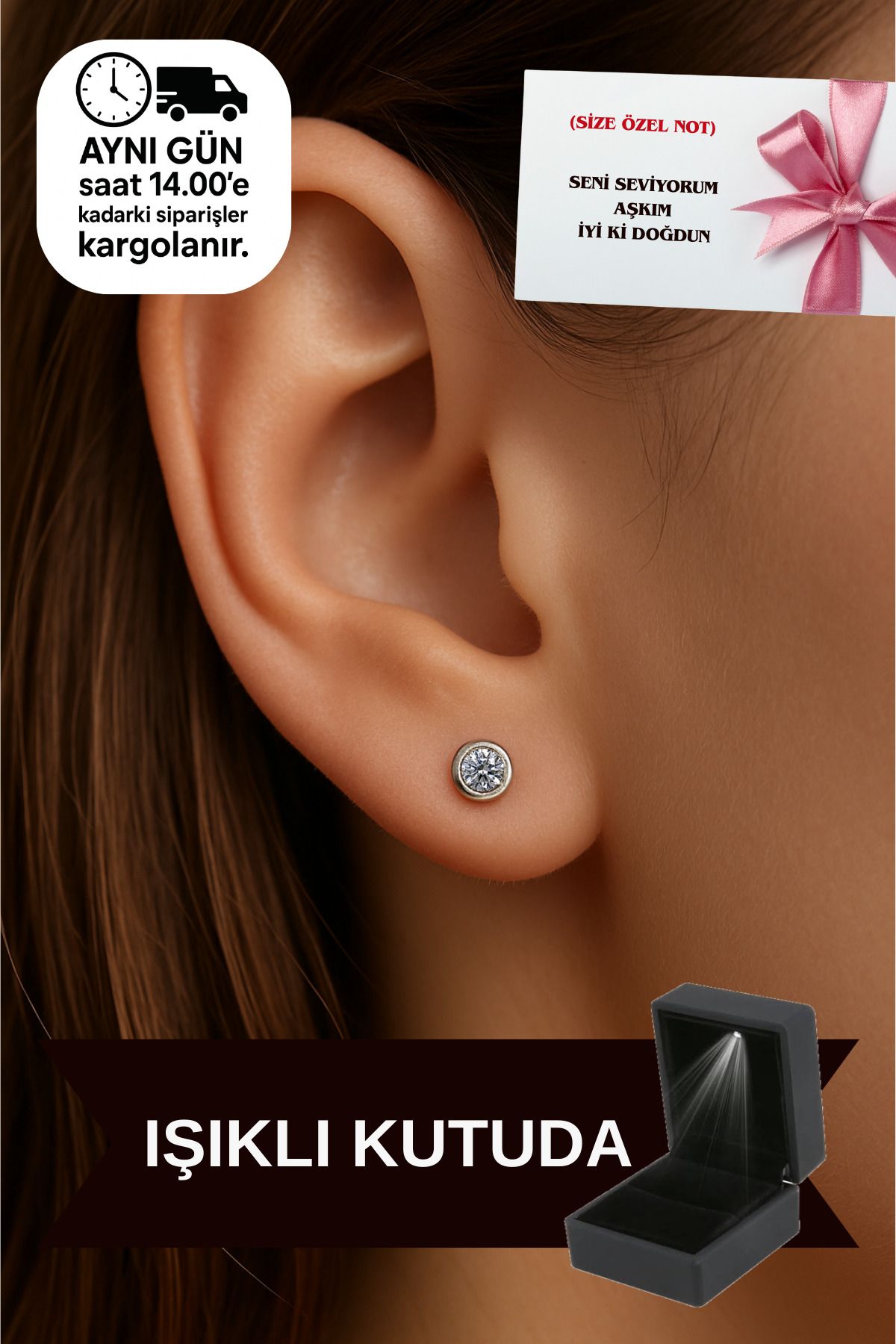 CARAT STONE IŞIKLI KUTUDA 925 AYAR GÜMÜŞ TEKTAŞ ÇİFT KADIN KÜPE