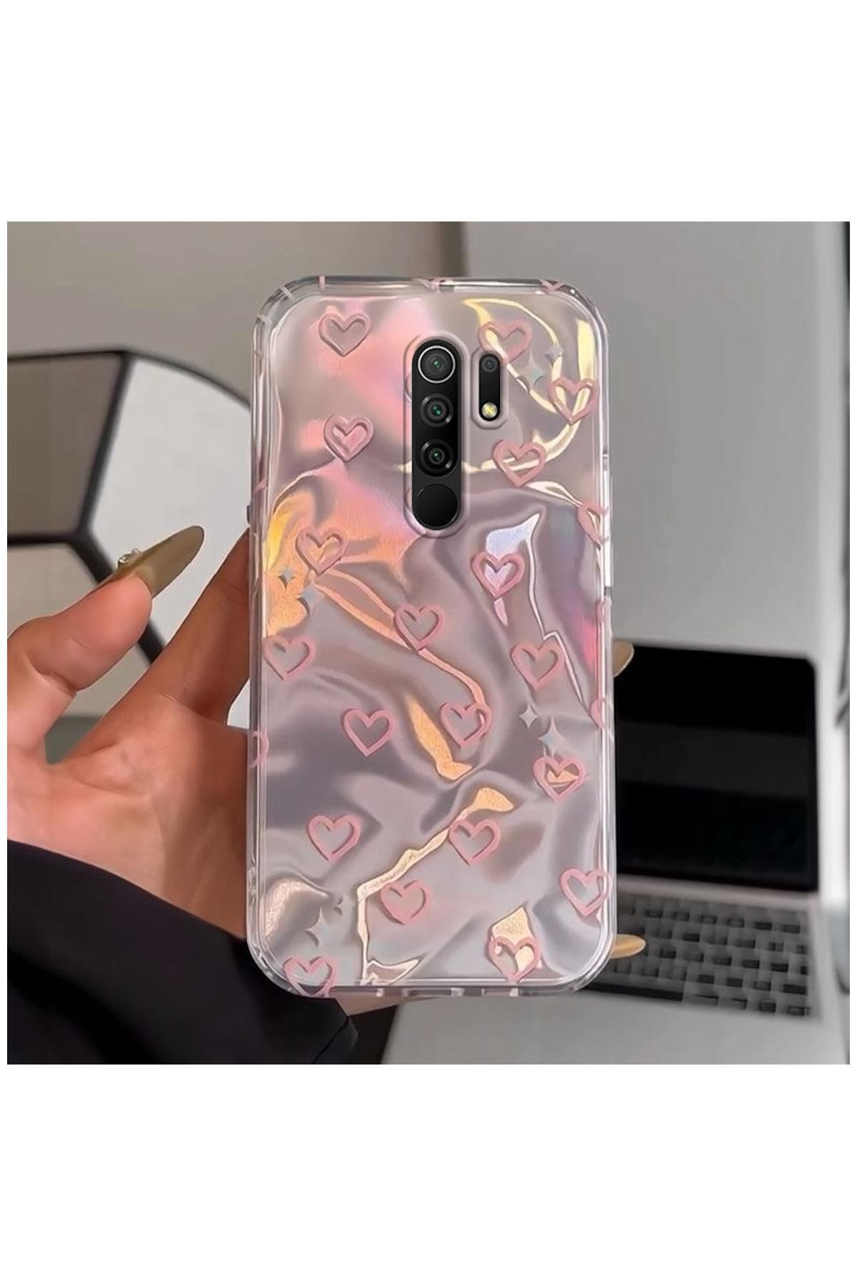 Zebana Xiaomi Redmi 9 Uyumlu Kılıf Zebana Pink Heart Silikon Kılıf Pembe