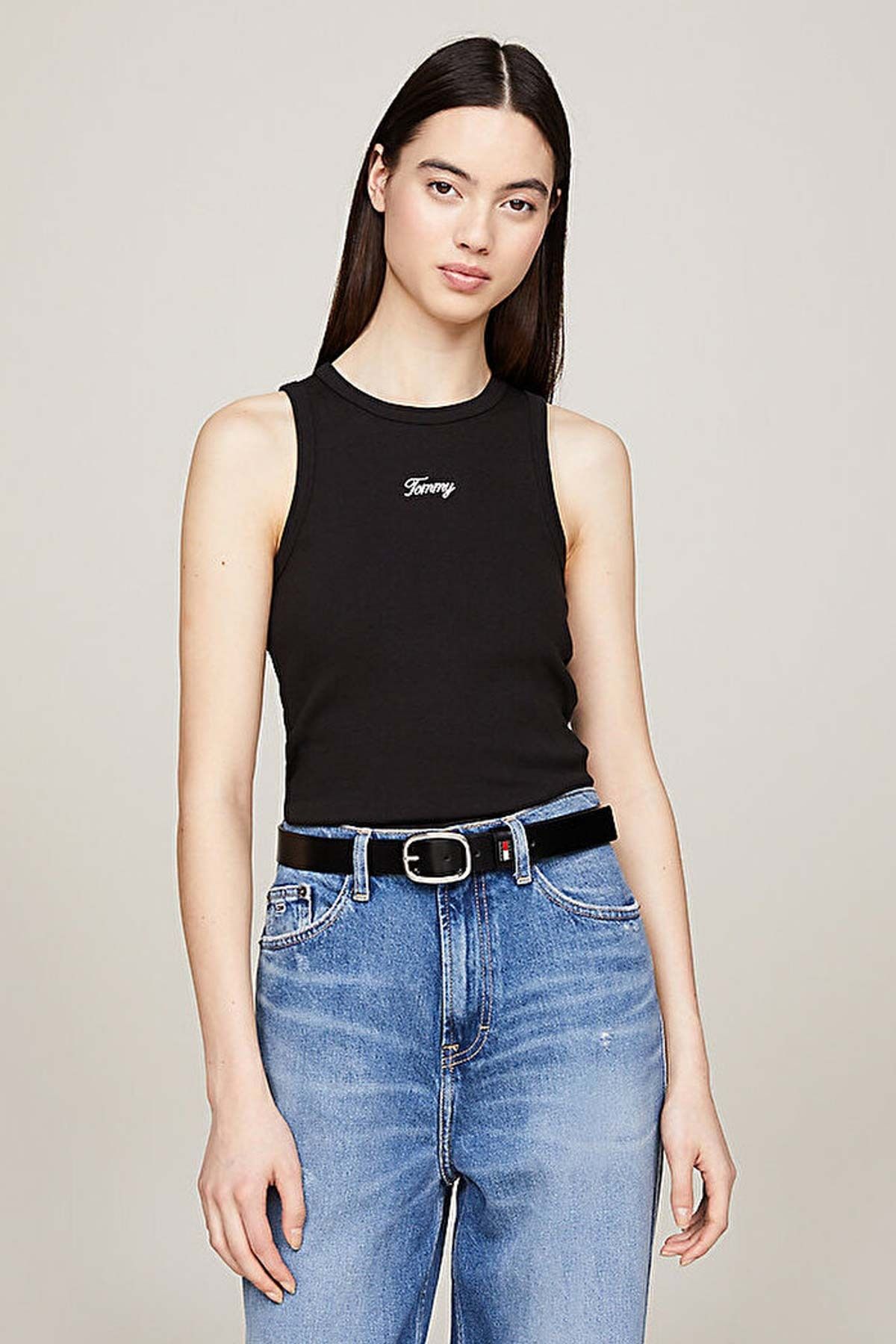 Tommy Hilfiger TJW SLIM SCRIPT TANK EXT Siyah Kadın Atlet