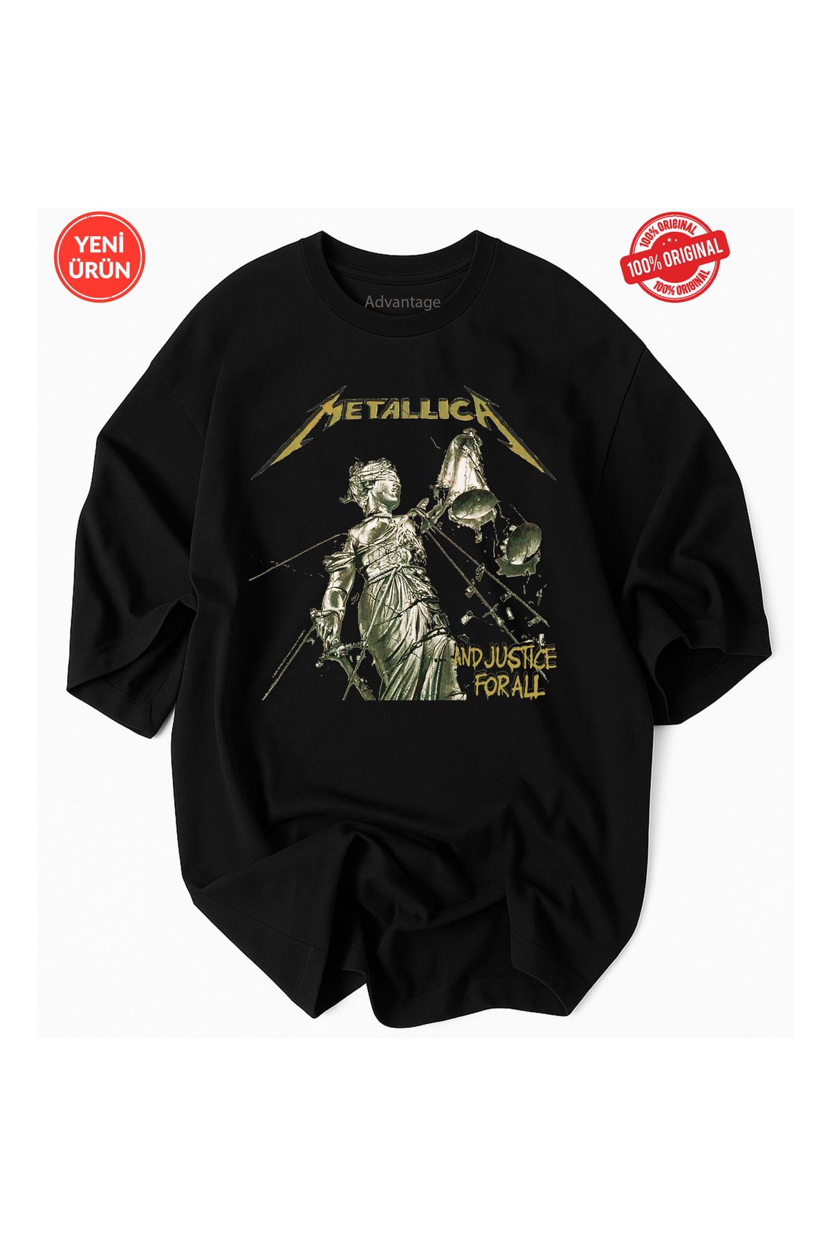 Advantage Unisex Siyah Justice Metallica T-shirt %100 Pamuk Premium Tshirt
