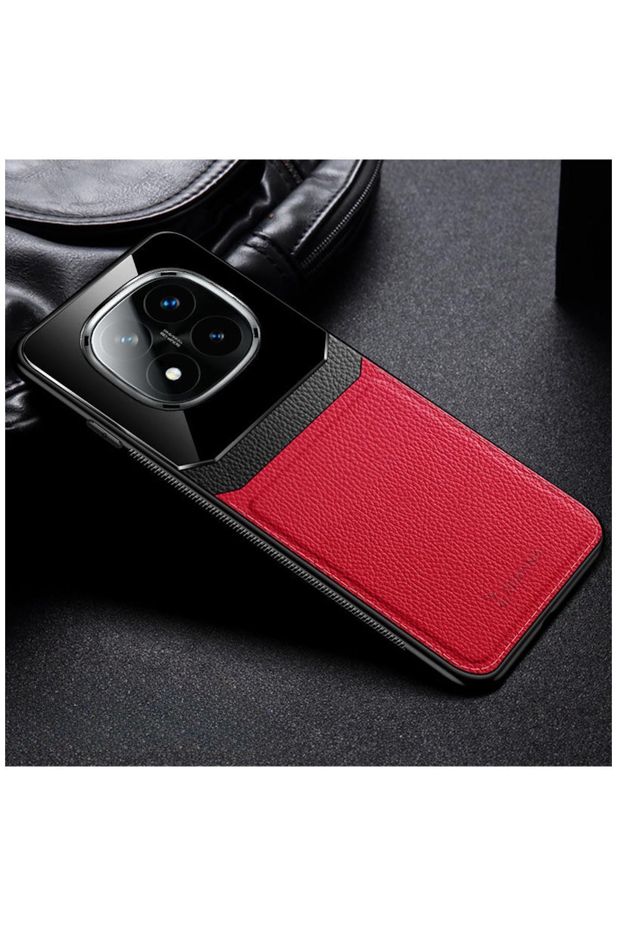 Zebana Xiaomi Poco X7 Uyumlu Kılıf Zebana Lens Deri Kılıf Kırmızı