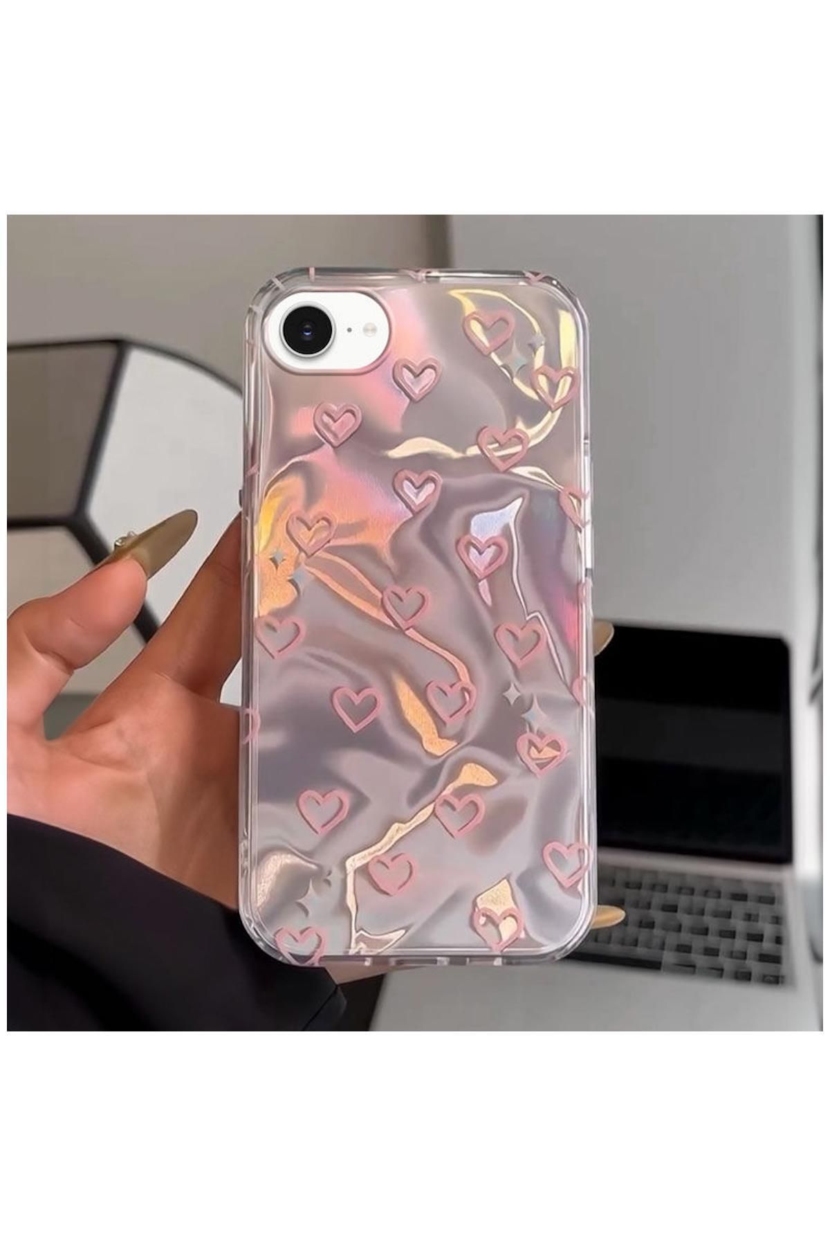 Zebana Apple iPhone 16e Uyumlu Kılıf Zebana Pink Heart Silikon Kılıf Pembe