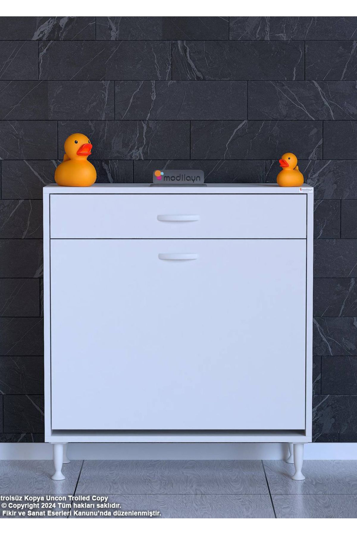Modilayn 75 x 88 x 32,5 cm’lik 1 Çekmece 1 Göz Sepet, Temizlik Gereçleri İçin Mutfak Dolabı Çok Amaçlı Dolap