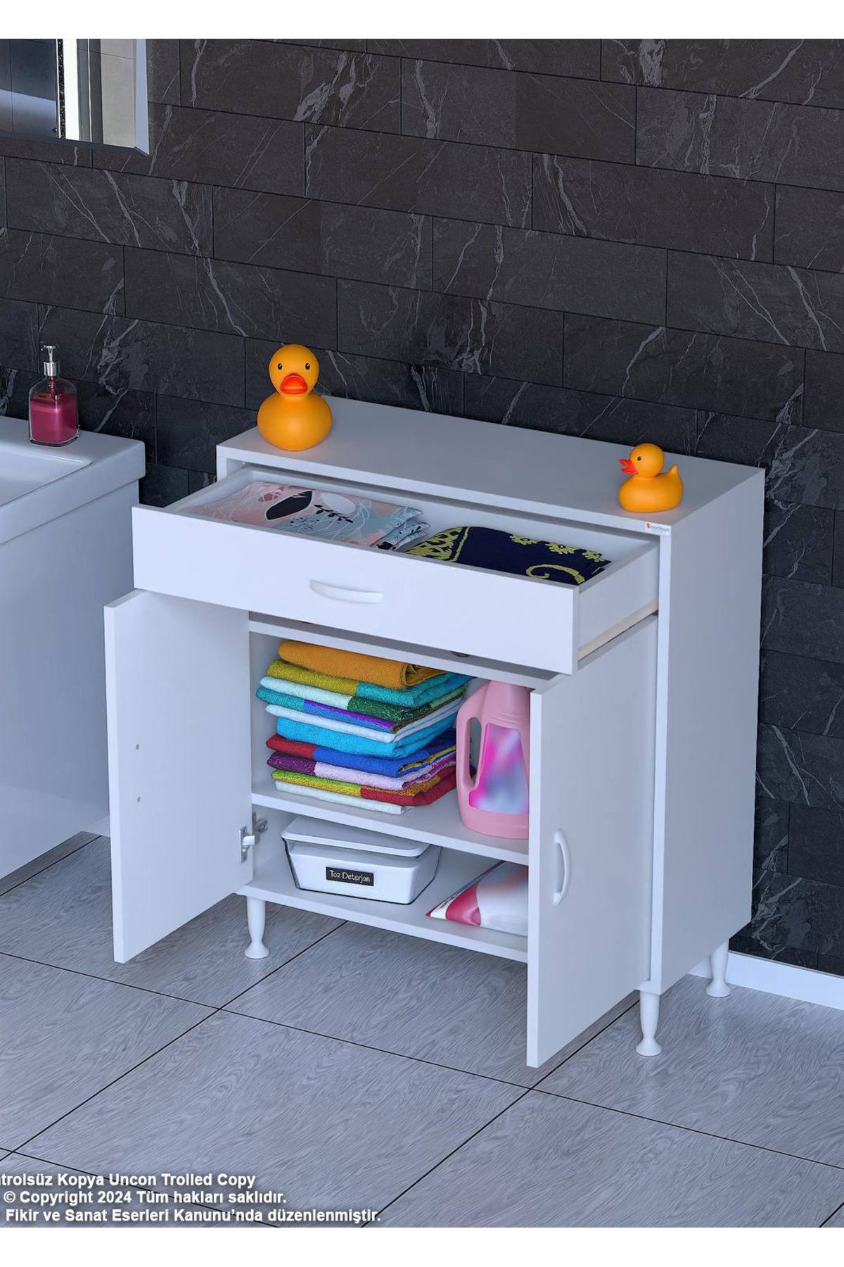 Modilayn 75 x 88 x 32,5 cm 1 Çekmece 2 Raf 3 Bölmeli Mutfak Dolabı Çok Amaçlı Dolap