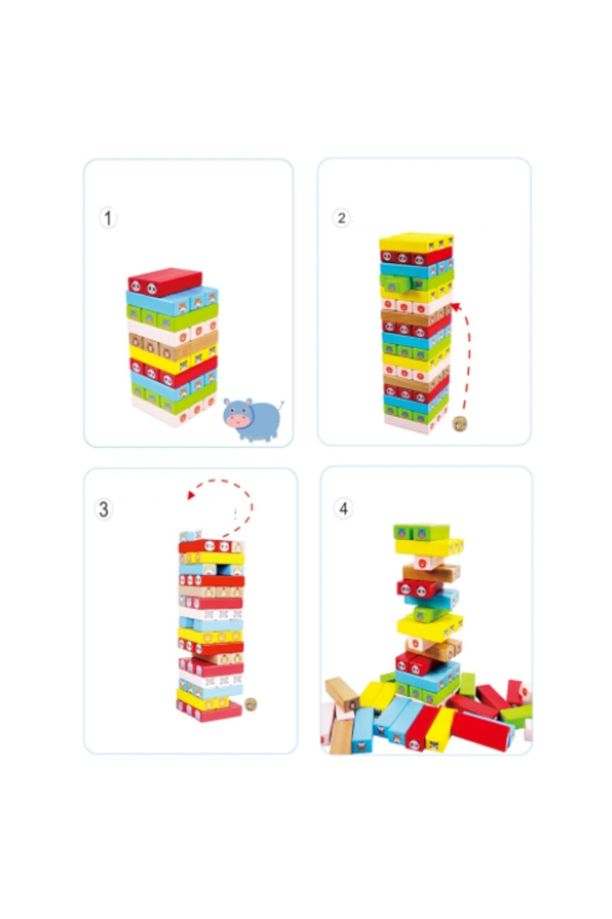 OEM-Jenga Montessori wooden unstable tower game with animals, 51 pieces 4