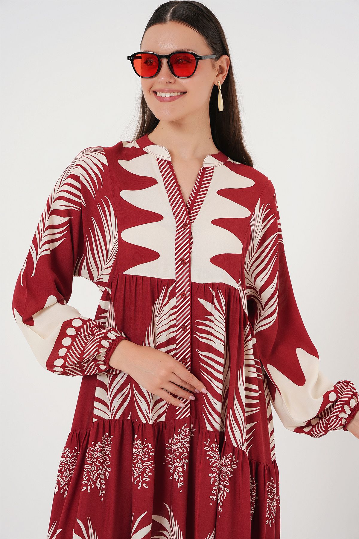 Bigdart-2423 Authentic Patterned Hijab Dress - G.Burgundy 5