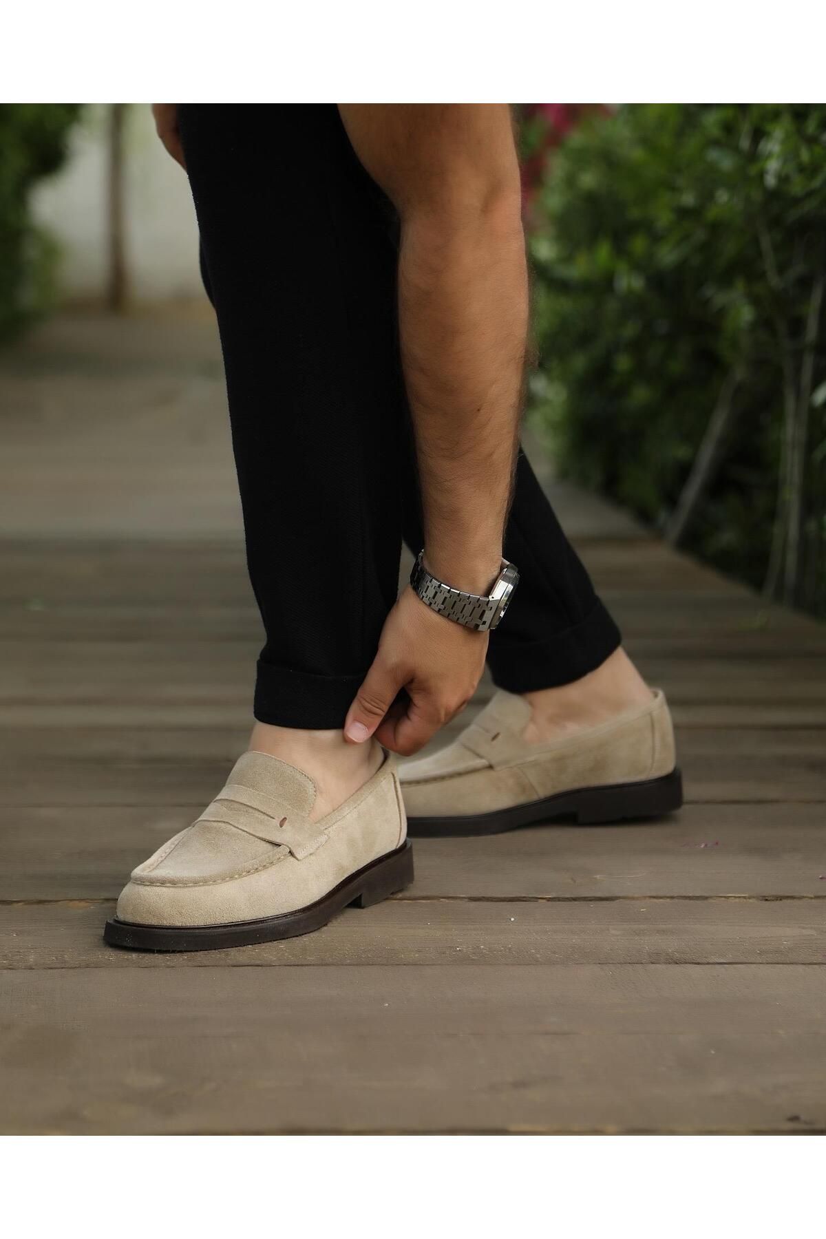 ByItallanoshoes BEİGE NAZPO 3004 HAKİKİ DERİ GÜNLÜK ERKEK KLASİK AYAKKABI