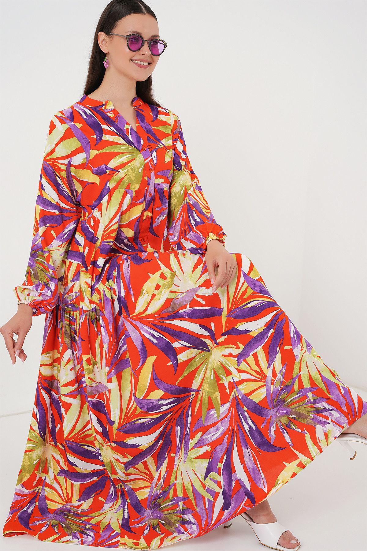Bigdart-2423 Rochie Hijab cu Motive Autentice - B.Lila 2