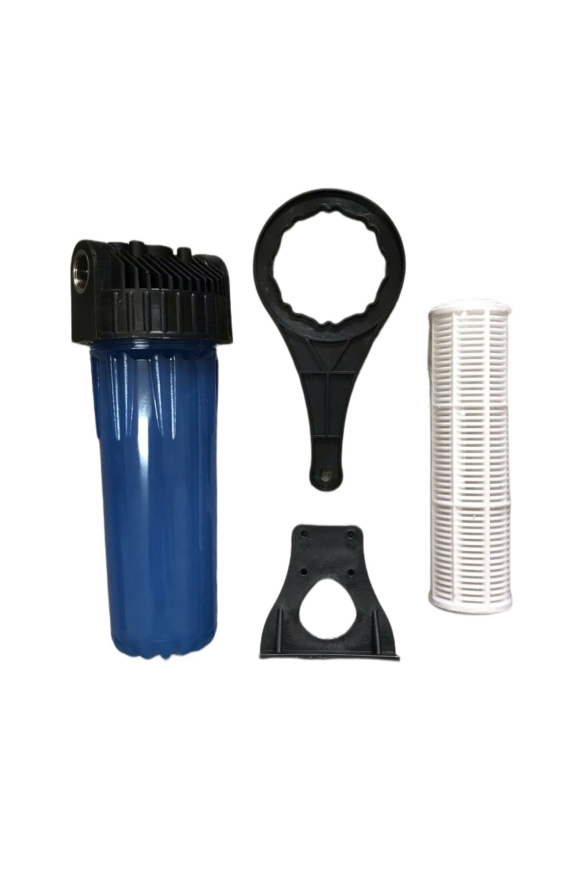 REVERSOSMOZARISU Su Arıtma Daire Giriş Filtre Kabı 10" Mavi 3/4" in-out + Yıkanabilir Filtre