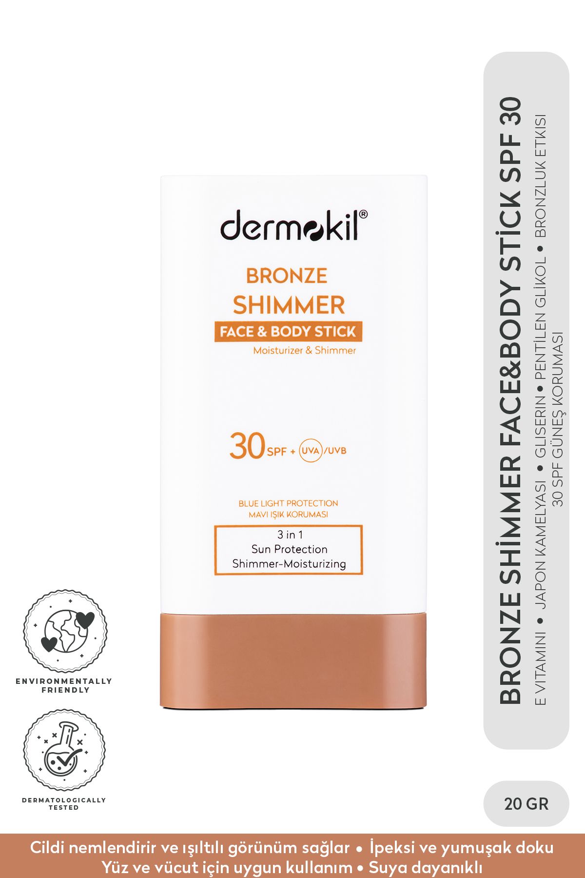 Dermokil Bronze Shimmer Face&Body Stick SPF 30 Bronzlaştırıcı Etkili Stick Güneş Koruyucu