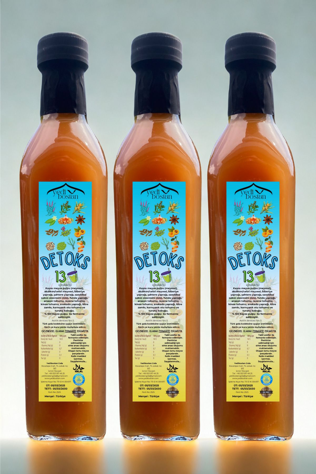 Yedibostan 3 ADET 500 ML DETOKS13 x Kayısı Suyunda 12 Çeşit Detoks Aromatik Bitkileri Sirkesi