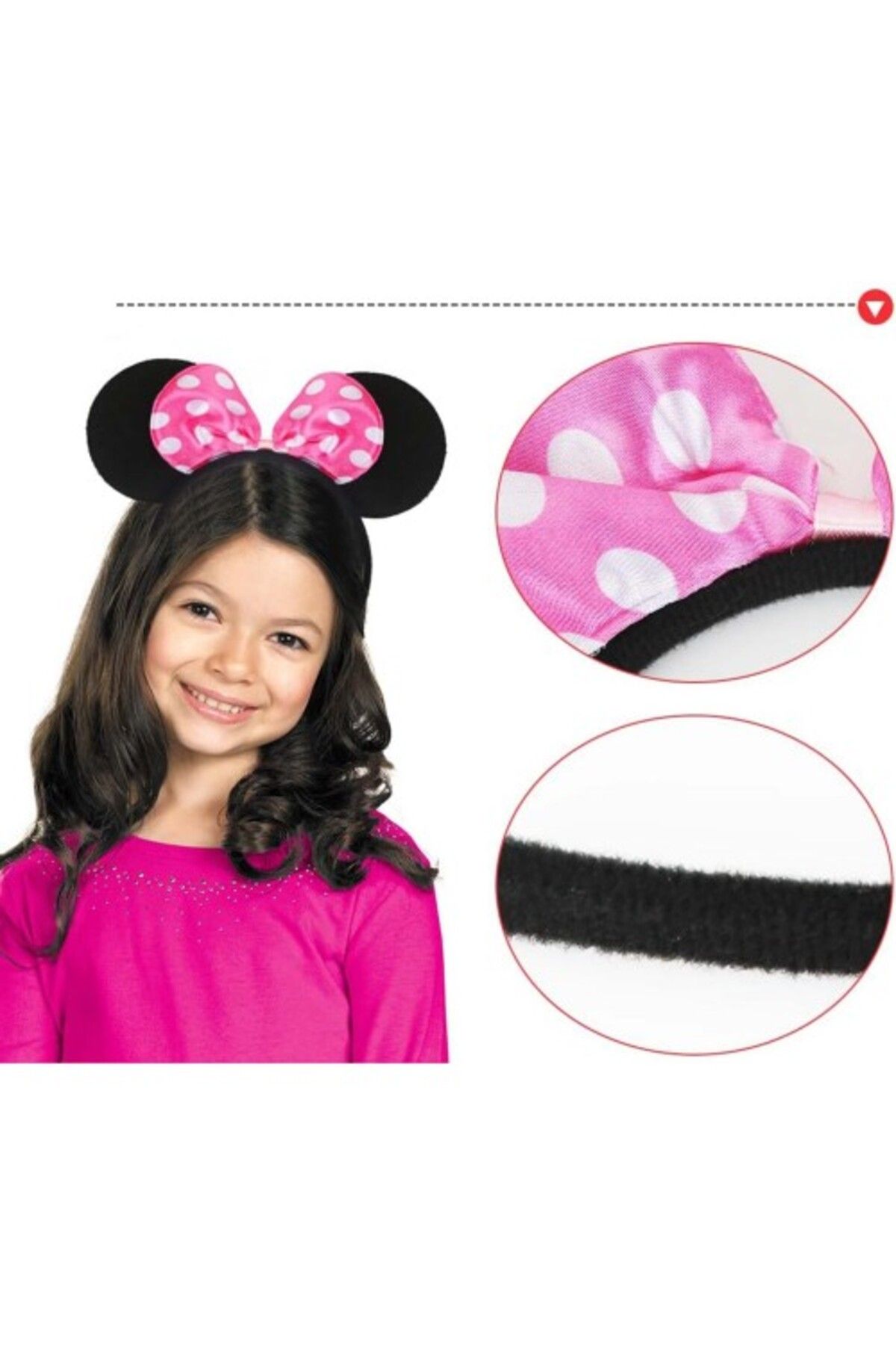 İsmiyle Al Pembe Fiyonklu Minnie Mouse Tacı Mini Kulak