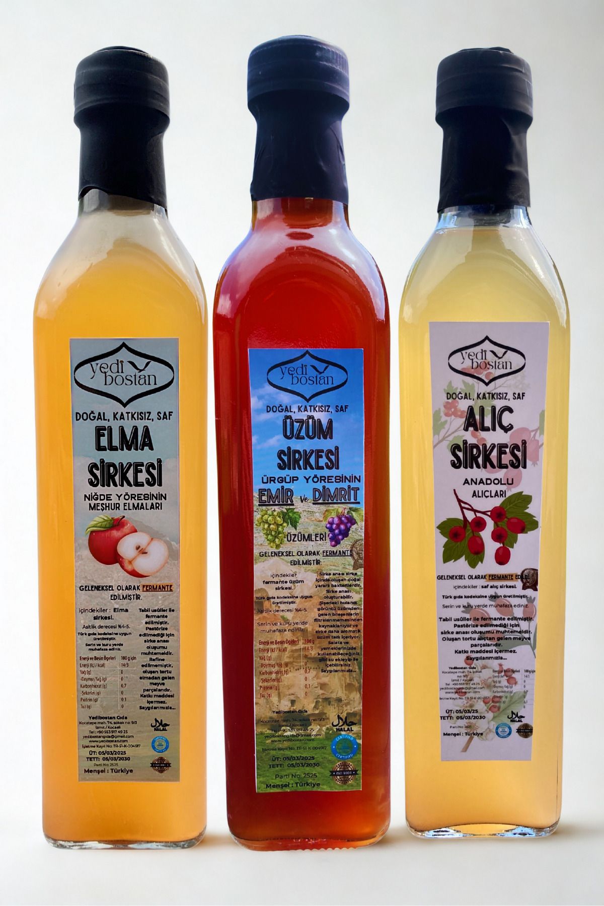 Yedibostan Klasik Çesit Sirke Paketi Anadolu Klasikleri Üzüm Alıç Elma 500 ml Vegan
