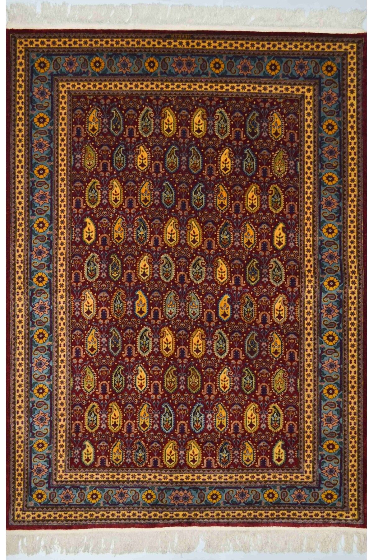 Handmade Şal Desenli Bordo ve Altın Renk Yünden El Dokuma Hereke Halısı 125x185 cm (2.31 m²)
