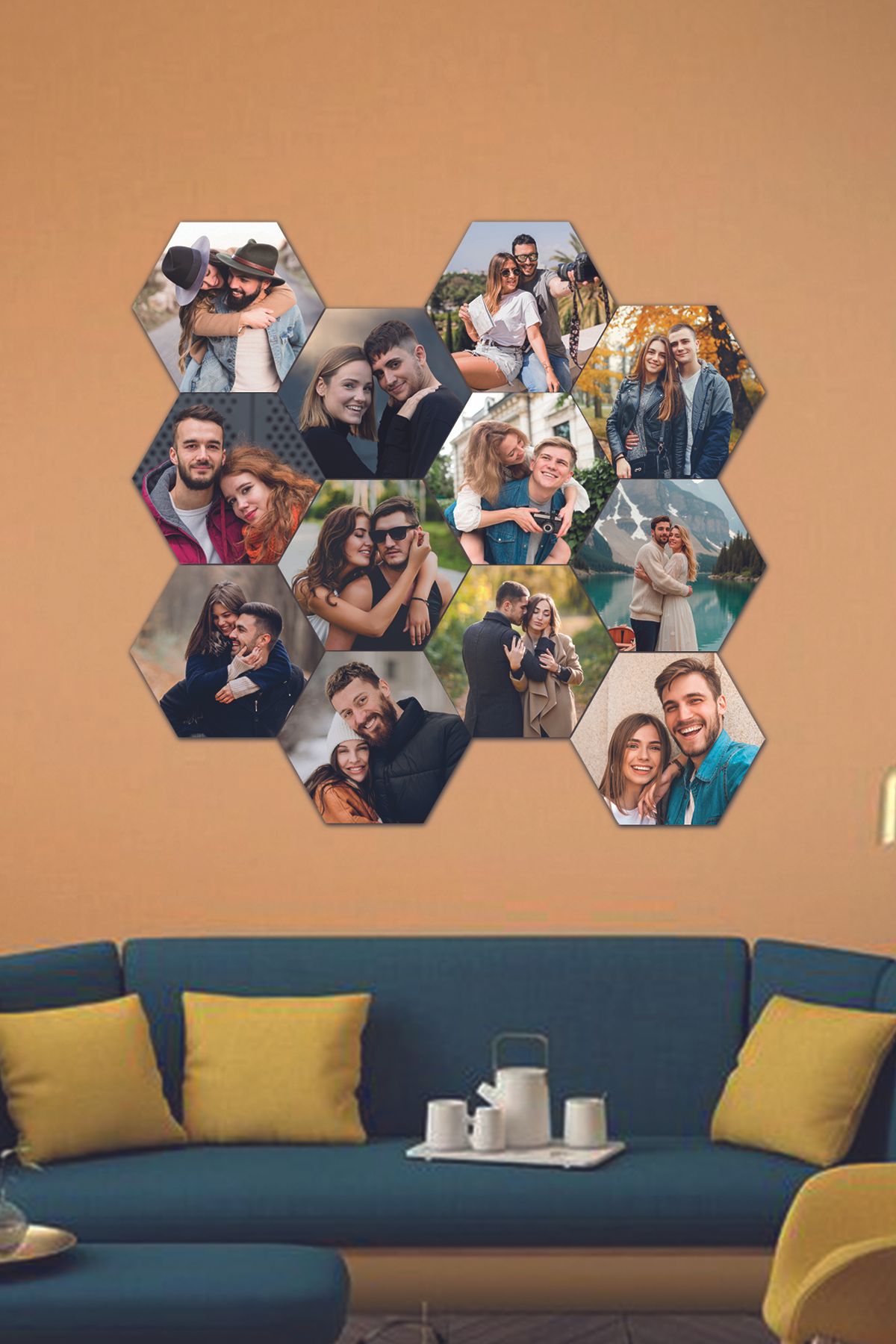 Fotomcity Kişiye Özel 12 Fotoğraflı Altıgen Mdf Tablo