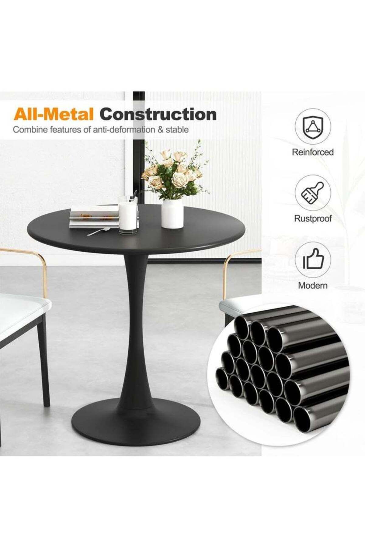 Taimi-Round Dining Table Elegant Plastic 100x100x73cm Coffee Table for Living Room, Dining Room, Black 7