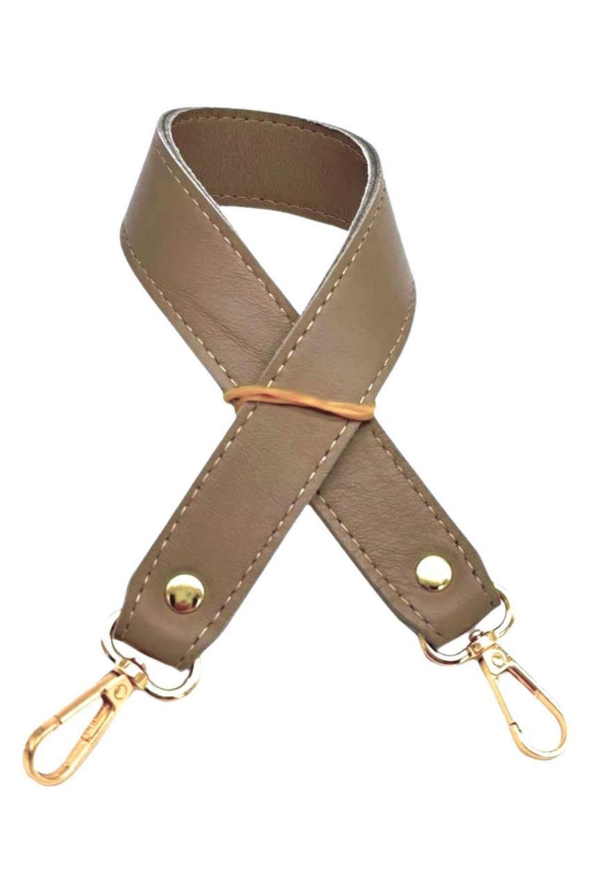 angel çanta aksesuar Angel Çanta Aksesuar Gerçek Deri Çift Kat Dikişli Kısa Sap Koyu Bej 48 cm
