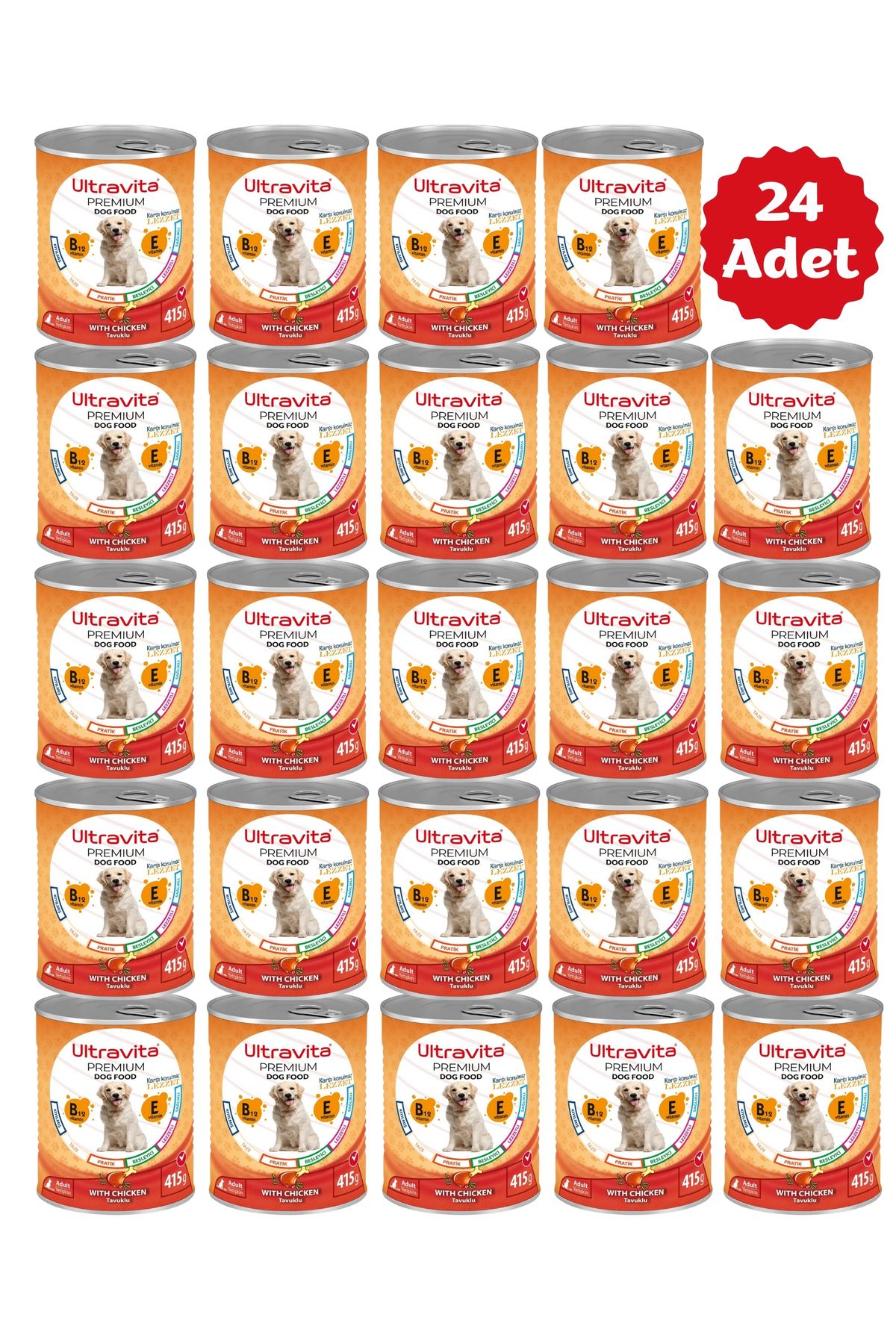 ULTRAVİTA Ultravita Premium Yüksek Proteinli Tavuk Etli Konserve Yaş Köpek Maması 415gr x 24 Adet