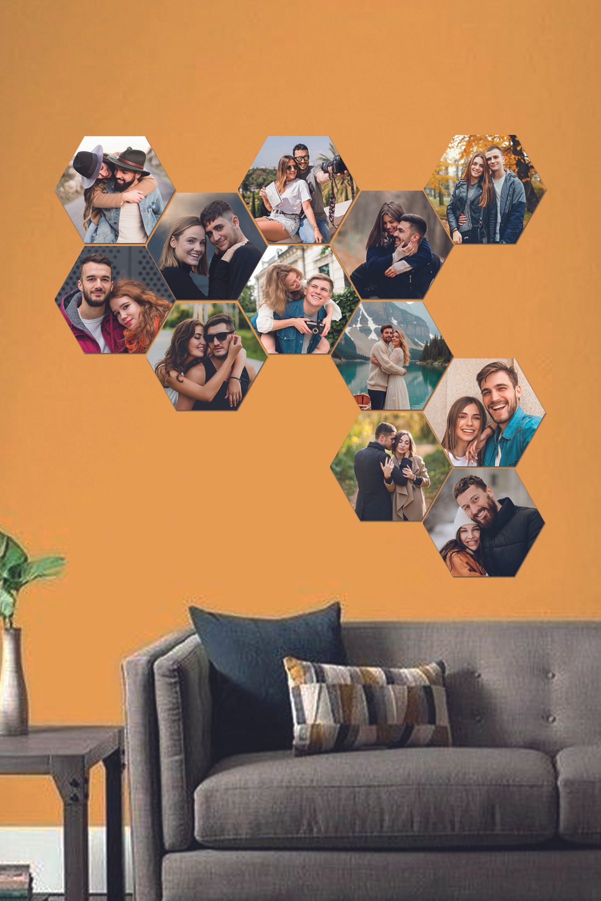 Fotomcity Kişiye Özel 12 Fotoğraflı Altıgen Mdf Tablo
