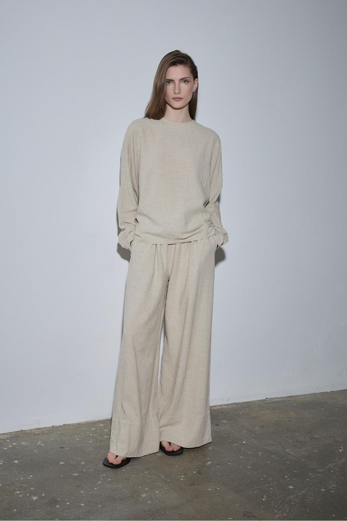 Suud Collection Natürel Ole Oversize Keten Bluz