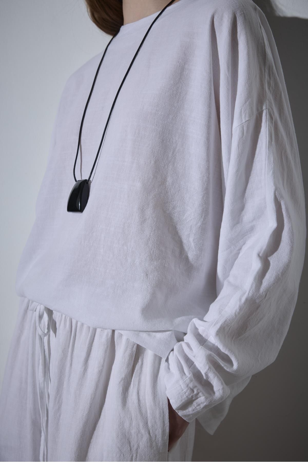 Suud Collection Beyaz Ole Oversize Keten Bluz