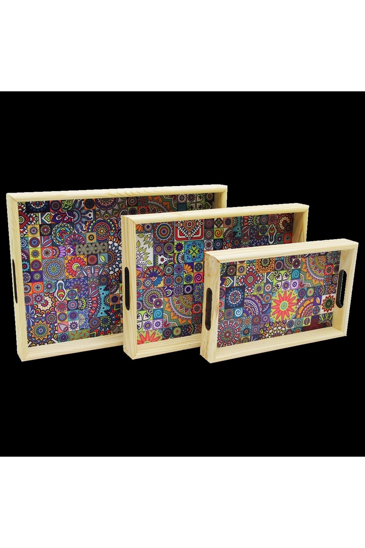 Beruflic 3 Boy Ahşap Tepsi Desenli Zemin 16x26 - 21x31 - 24x34cm
