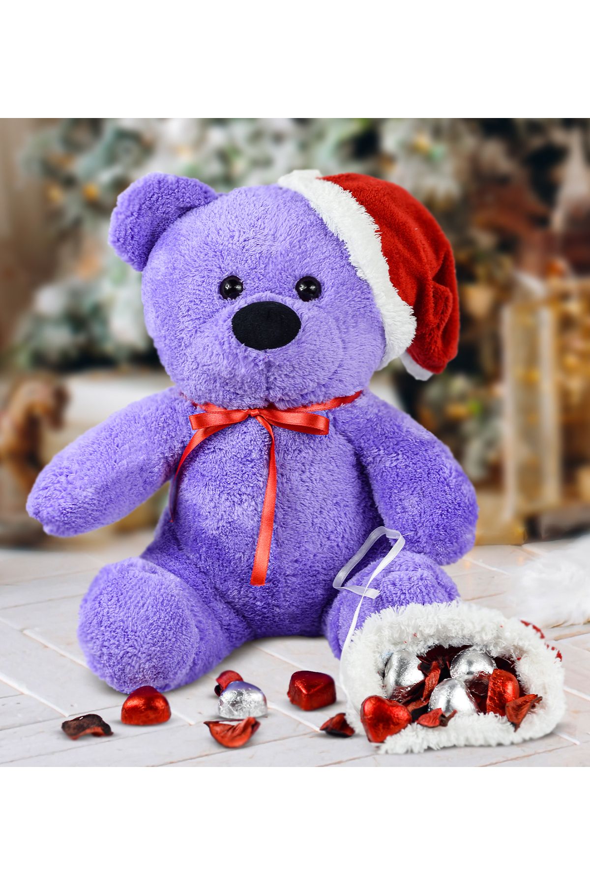 Özgüner Oyuncak 55 Cm Noel Baba Şapkalı Ayıcık (%100 Yerli)
