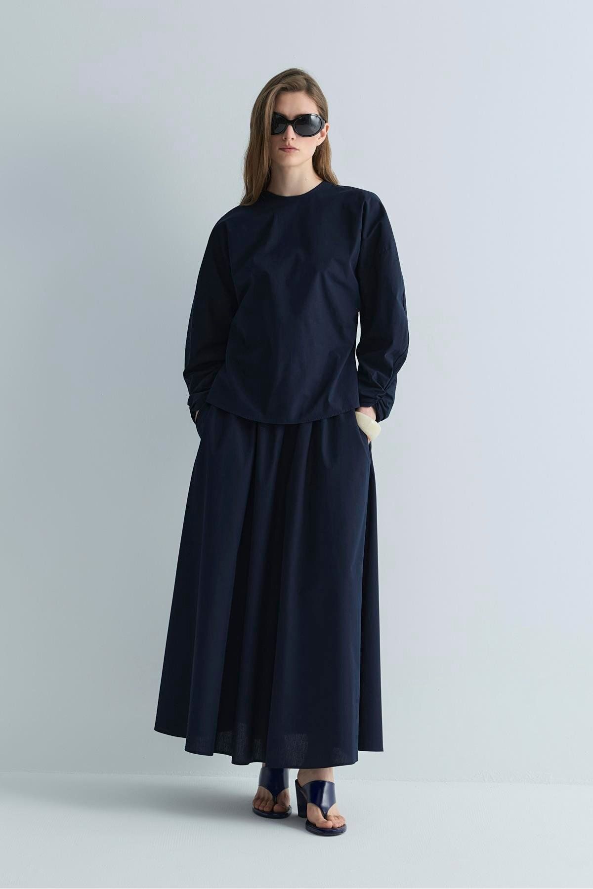 Suud Collection Lacivert Lara Kemerli Bluz