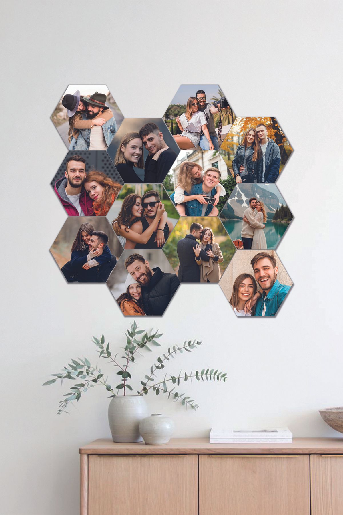 Fotomcity Kişiye Özel 12 Fotoğraflı Altıgen Mdf Tablo