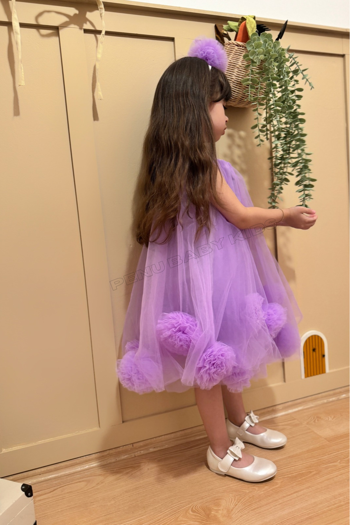 penu baby kids Lila Kolsuz Etek Ucu Ponponlu Ve Ponpon Taçlı Kız Bebek & Kız Çocuk Elbise - Lara fotoğrafı 6 (önizleme)