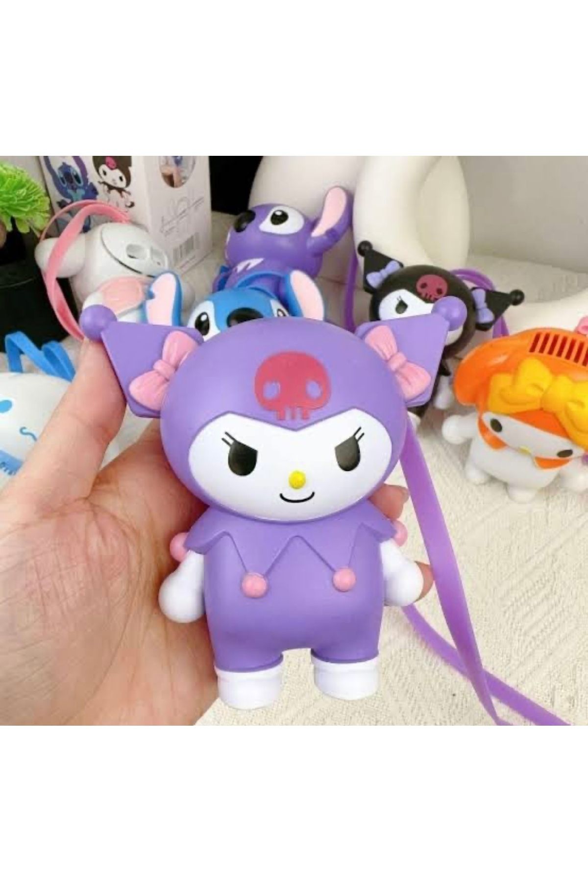 happystoretr Kuromi karikatür asılı boyun küçük fan küçül el tipi fan rüzgar gücü boyuna asılabilir