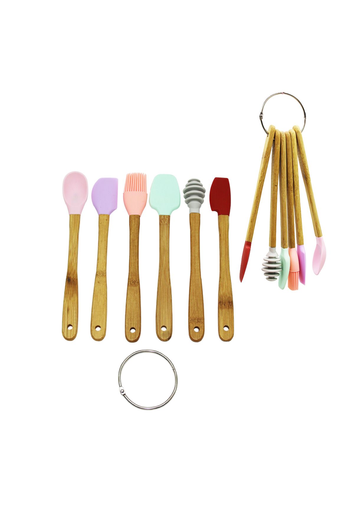 Zayla 6 PARÇA MiNİ AHŞAP SAPLI SİLİKON MUTFAK SET (5165)