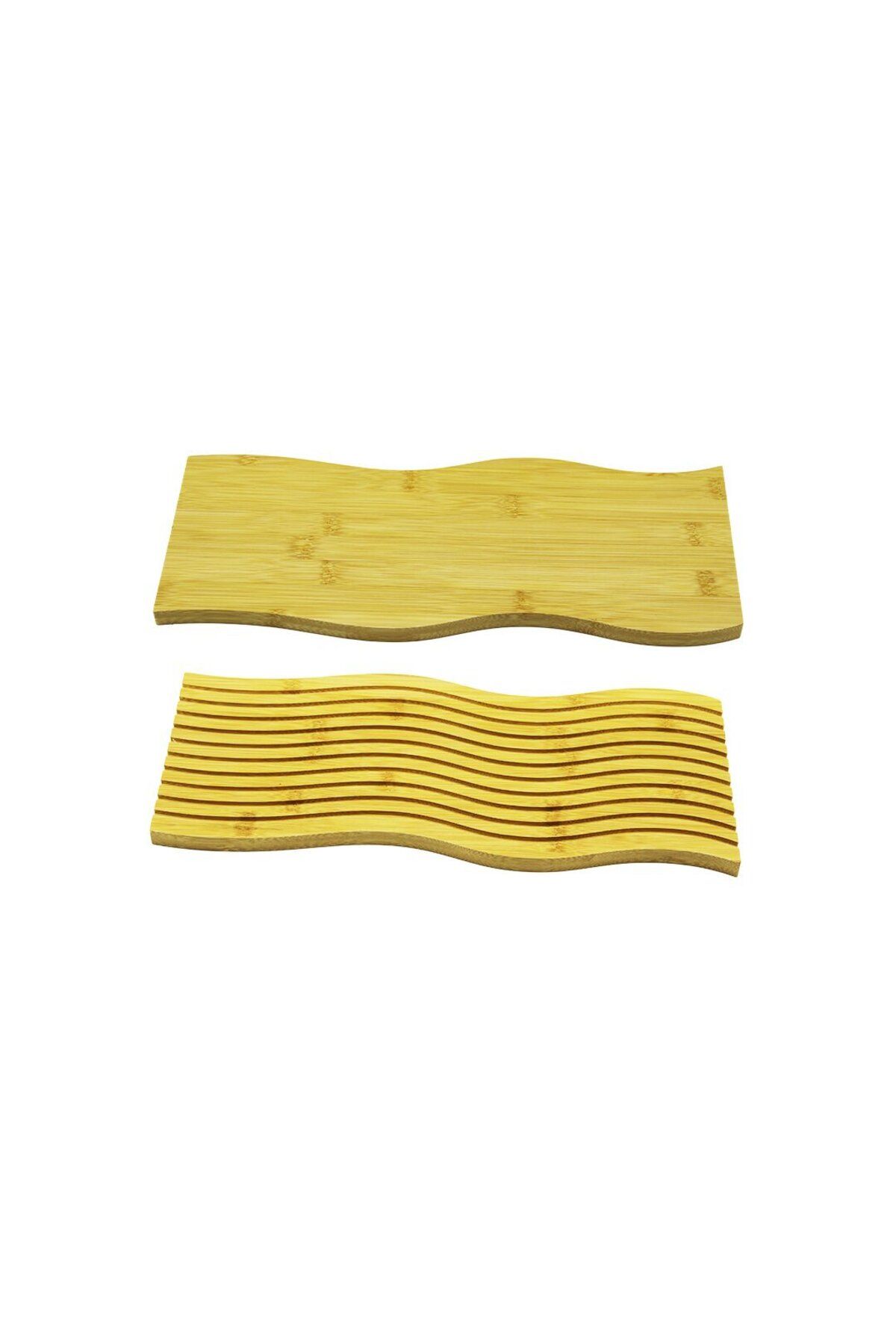 Zayla DİKDÖRTGEN ÇİFT TARAFLI : DÜZ - DALGALI OYUK DESENLİ AHŞAP BAMBU SUNUM TEPSİ 15X39CM (5165)