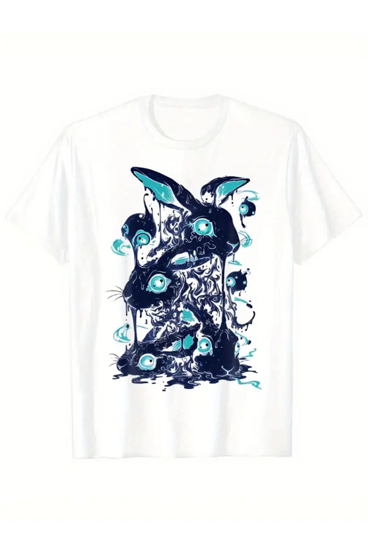 LUNAVISTA Melting Rabbit Baskılı Bisiklet Yaka Kısa Kol T-shirt