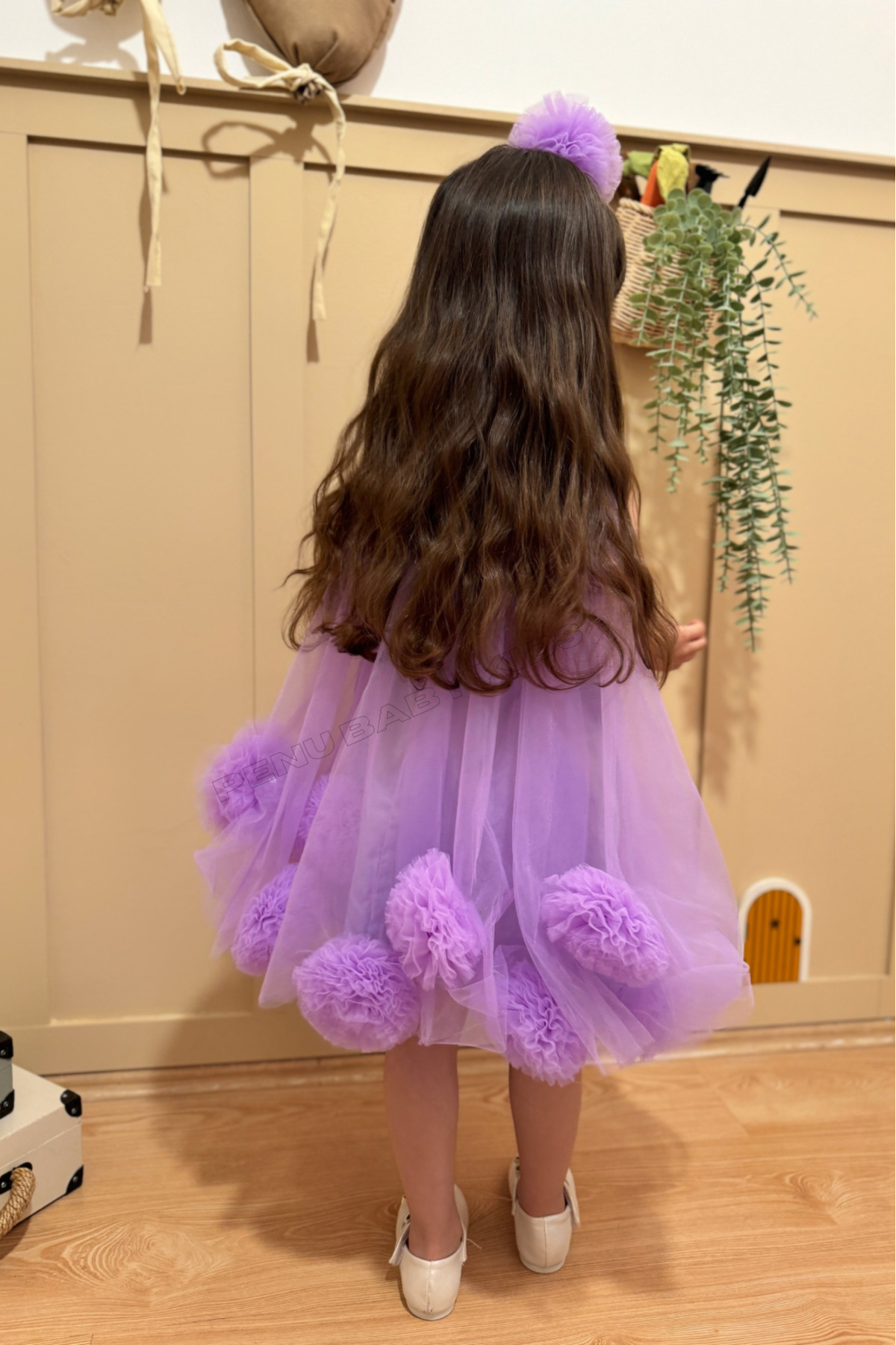 penu baby kids Lila Kolsuz Etek Ucu Ponponlu Ve Ponpon Taçlı Kız Bebek & Kız Çocuk Elbise - Lara fotoğrafı 4 (önizleme)