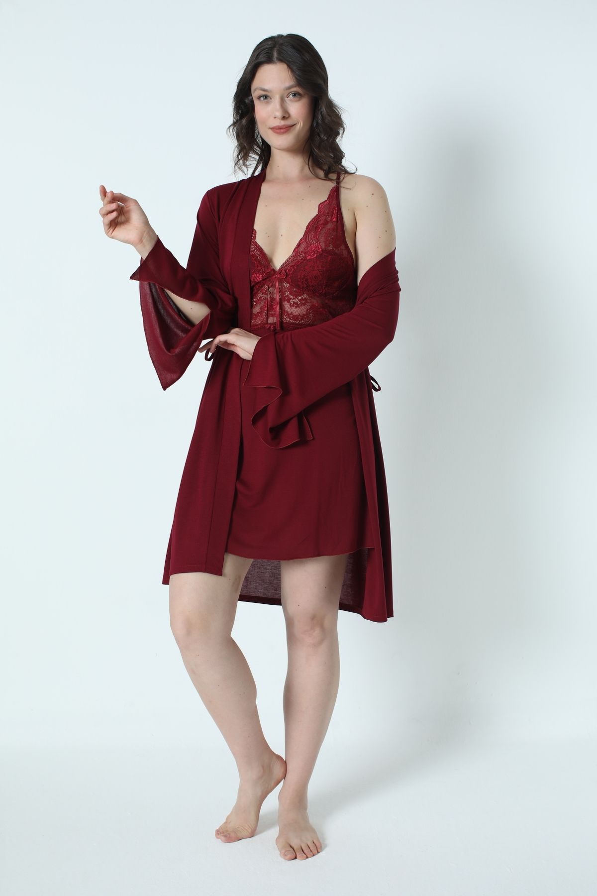 mdm style 9620 Kadın Çeyizlik Dantelli Penye 6'lı Set -Bordo