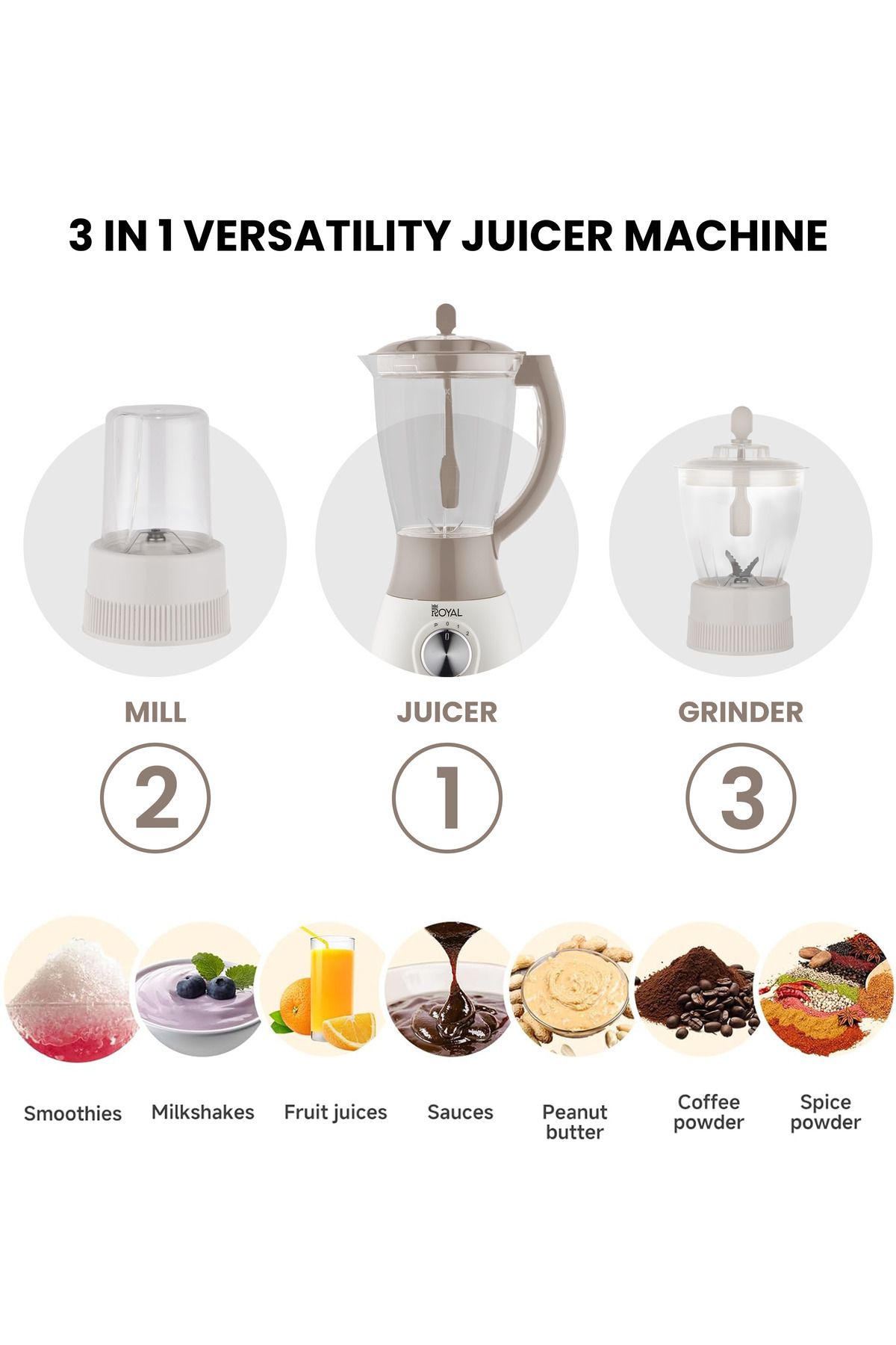 Royal-3 In 1 Countertop Electric Blender 1.5 Liter, 2 Speed Level With Pulse Function 1.5 L, Ra-bg158 4